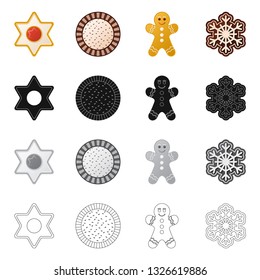 Vector illustration of biscuit and bake icon. Collection of biscuit and chocolate vector icon for stock.