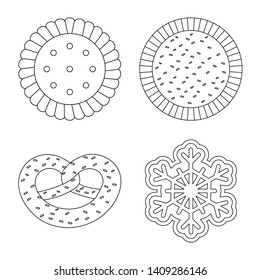 Vector illustration of biscuit and bake icon. Collection of biscuit and chocolate vector icon for stock.