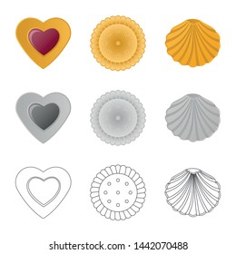 Vector illustration of biscuit and bake icon. Collection of biscuit and chocolate vector icon for stock.