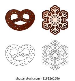 Vector illustration of biscuit and bake logo. Set of biscuit and chocolate stock vector illustration.