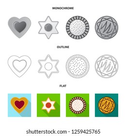 Vector illustration of biscuit and bake logo. Collection of biscuit and chocolate vector icon for stock.