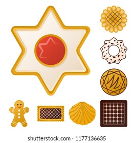 Vector illustration of biscuit and bake sign. Collection of biscuit and chocolate stock symbol for web.