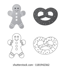 Vector illustration of biscuit and bake sign. Set of biscuit and chocolate stock symbol for web.