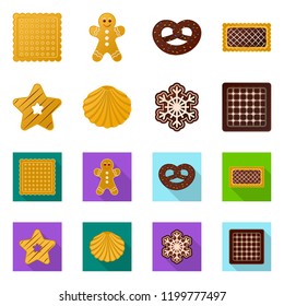 Vector illustration of biscuit and bake sign. Collection of biscuit and chocolate vector icon for stock.