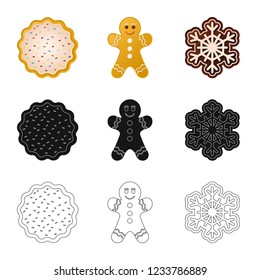 Vector illustration of biscuit and bake sign. Set of biscuit and chocolate stock symbol for web.
