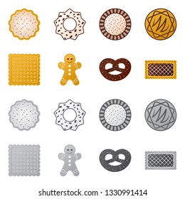Vector illustration of biscuit and bake sign. Set of biscuit and chocolate vector icon for stock.