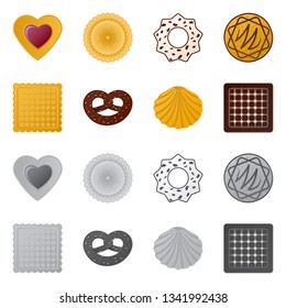 Vector illustration of biscuit and bake sign. Set of biscuit and chocolate stock symbol for web.