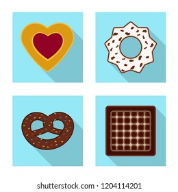 Vector illustration of biscuit and bake symbol. Set of biscuit and chocolate vector icon for stock.