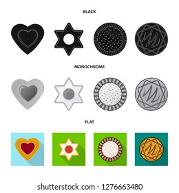 Vector illustration of biscuit and bake symbol. Set of biscuit and chocolate vector icon for stock.