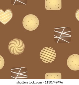 Vector illustration of a biscuit seamless pattern on chocolate background
