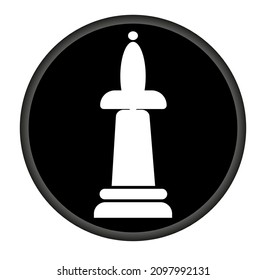 Vector illustration of bishop in chess icon. White chess bishop icon on black circle background.