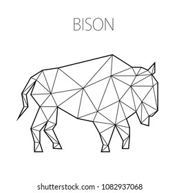 Vector illustration of bison in low poly style. Polygonal design. Bison's silhouette.