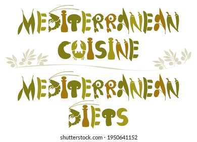 Vector illustration for bistro or Mediterranean food diner banner ad.Calligraphic design for menu, print card, banner, poster.