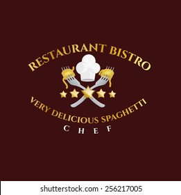 vector illustration of a bistro restaurant with two forks on which Spaghetti, catering concept for the logo, a dish from the main shev cooks