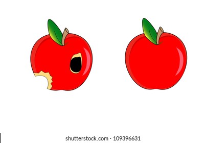 Vector illustration of a bit off apple and whole apple