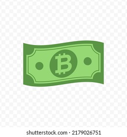 Vector illustration of Bitcoin  banknote in green color on transparent background (PNG).