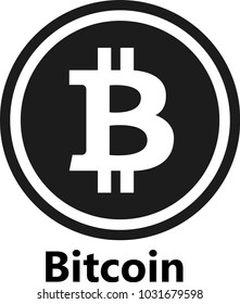Vector Illustration Of Bitcoin BTC Cryptocurrency Coin / Virtual Money Icon / Logotype Silhouette In Black and White