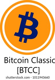 Vector Illustration Of Bitcoin Classic BTCC Cryptocurrency Coin / Virtual Money Icon / Logotype In Color
