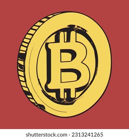 Vector Illustration of Bitcoin Coin - Cryptocurrency Concept for Stock Images, Photos, Designs, and Financial Technology Projects