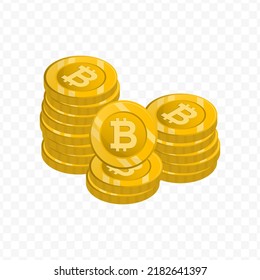 Vector illustration of Bitcoin coins. gold colored vector for website design. Simple design with transparent background (PNG).