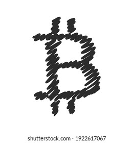 Vector illustration Bitcoin cryptocurrency blockchain sketch logo isolated on white background. Bitcoin logo.