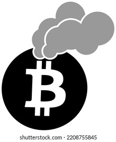 Vector illustration of Bitcoin cryptocurrency as it emits huge amount of CO2 when mining through the chimneys