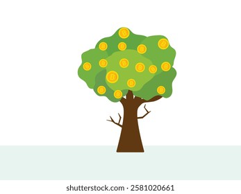 Vector illustration of bitcoin cryptocurrency growing on the money tree.