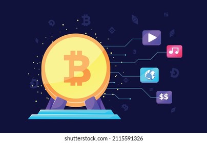 Vector illustration bitcoin cryptocurrency visual  background symbol.