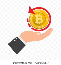 Vector illustration of Bitcoin currency. Cashback icon, sign Bitcoin symbol. Simple design on transparent background (PNG).