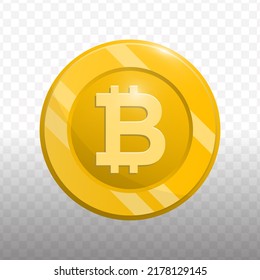 Vector illustration of Bitcoin currency coin in gold color on transparent background (PNG).