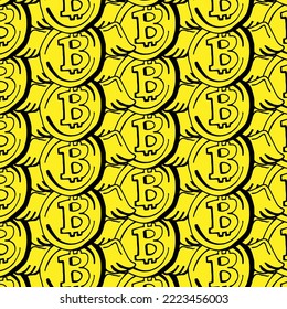 Vektorgrafik der Bitcoin-Währung. Flüssige Goldmünzen, Hintergrund 