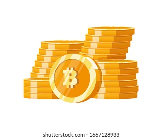 Ilustración vectorial Dinero digital bitcoin. Pila de monedas de oro de montaña dinero digital, monedas de Criptomoneda, moneda virtual, capitalización. Ilustración de vectores en un estilo plano