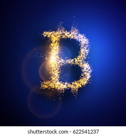Vector illustration of Bitcoin. Light particles composition.