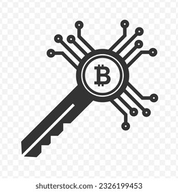 Vector illustration of bitcoin lock icon in dark color and transparent background(PNG).