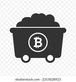Vector illustration of bitcoin mining cart icon in dark color and transparent background(png).