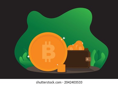 Vector illustration of bitcoin park, bitcoin trading, bitcoin park wallet