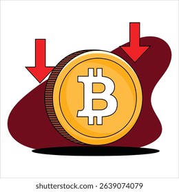 Vector illustration of Bitcoin price falling. Perfect for crypto volatility, investment risks, and market analysis.