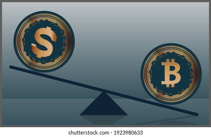 vector illustration of bitcoin price more expensive than dollar concept, symbol of investment and economy. Eps 10
