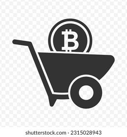 Vector illustration of bitcoin stroller icon in dark color and transparent background(png).