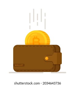 Ilustración vectorial de una cartera de bitcoin aislada en un fondo blanco.