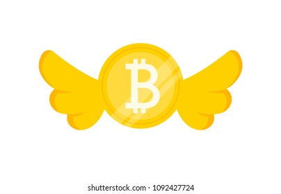Vector illustration of Bitcoin with Wings. Flying Money Concept.