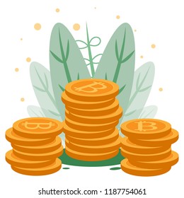 Vector illustration of Bitcoins isolated on white background. Concept of money, investment and new business ideas.
