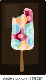 Vector illustration of biting colorful ice cream.