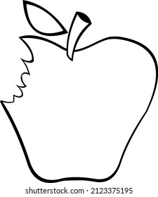 Ilustración vectorial de una manzana mordida dibujada en blanco y negro