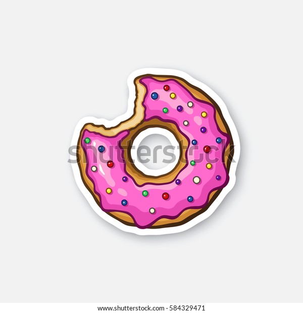 Vector Illustration Bitten Donut Pink Glaze Stock Vector Royalty Free 584329471 1338