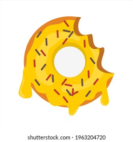 Vector illustration of bitten donut with sprinkles topping, restaurant and café theme, suitable for food product advertisements