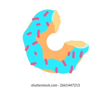 Vektorgrafik von gebissenen Donuts mit blauem Sahneansatz und rosafarbenen Sprinkles