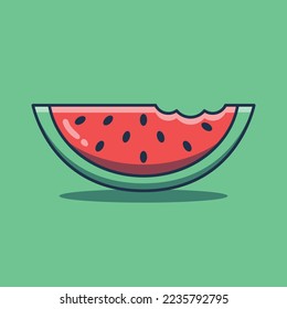 ilustración vectorial de una caricatura de sandía mordida