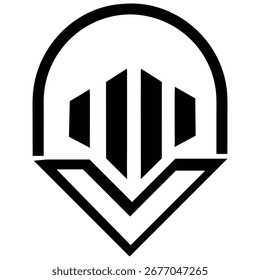 Vektorgrafik von schwarzen abstrakten Helm Logo auf weißem Hintergrund Symbol