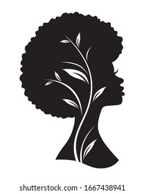 Imagen vectorial de una mujer afroamericana negra con peinado afro.